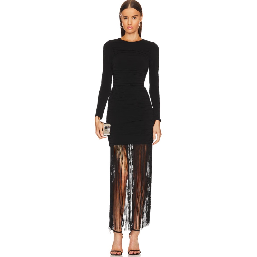 Alice + Olivia Black Midi Dress with Fringe